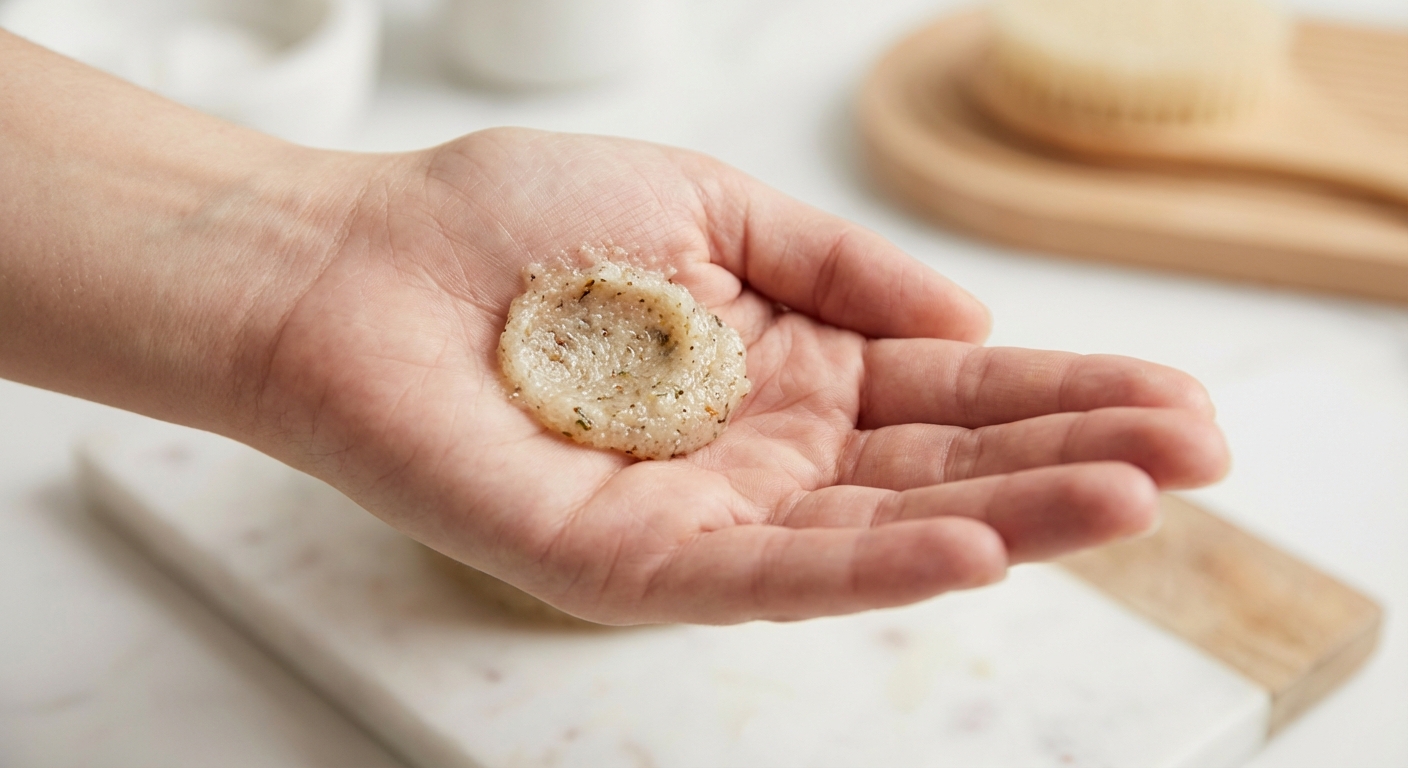 손바닥 위에 올려진 스크럽 제품 텍스처