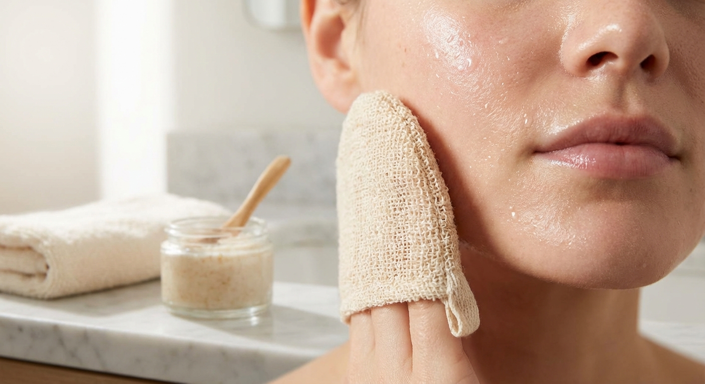 스크럽 사용 후 촉촉하고 맑은 피부 클로즈업