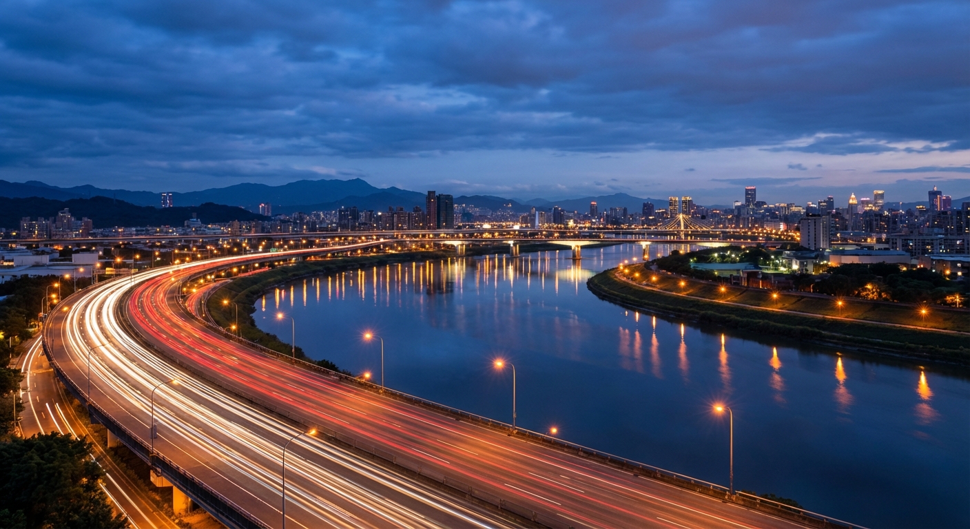 강변북로 야경과 차량 주행 모습