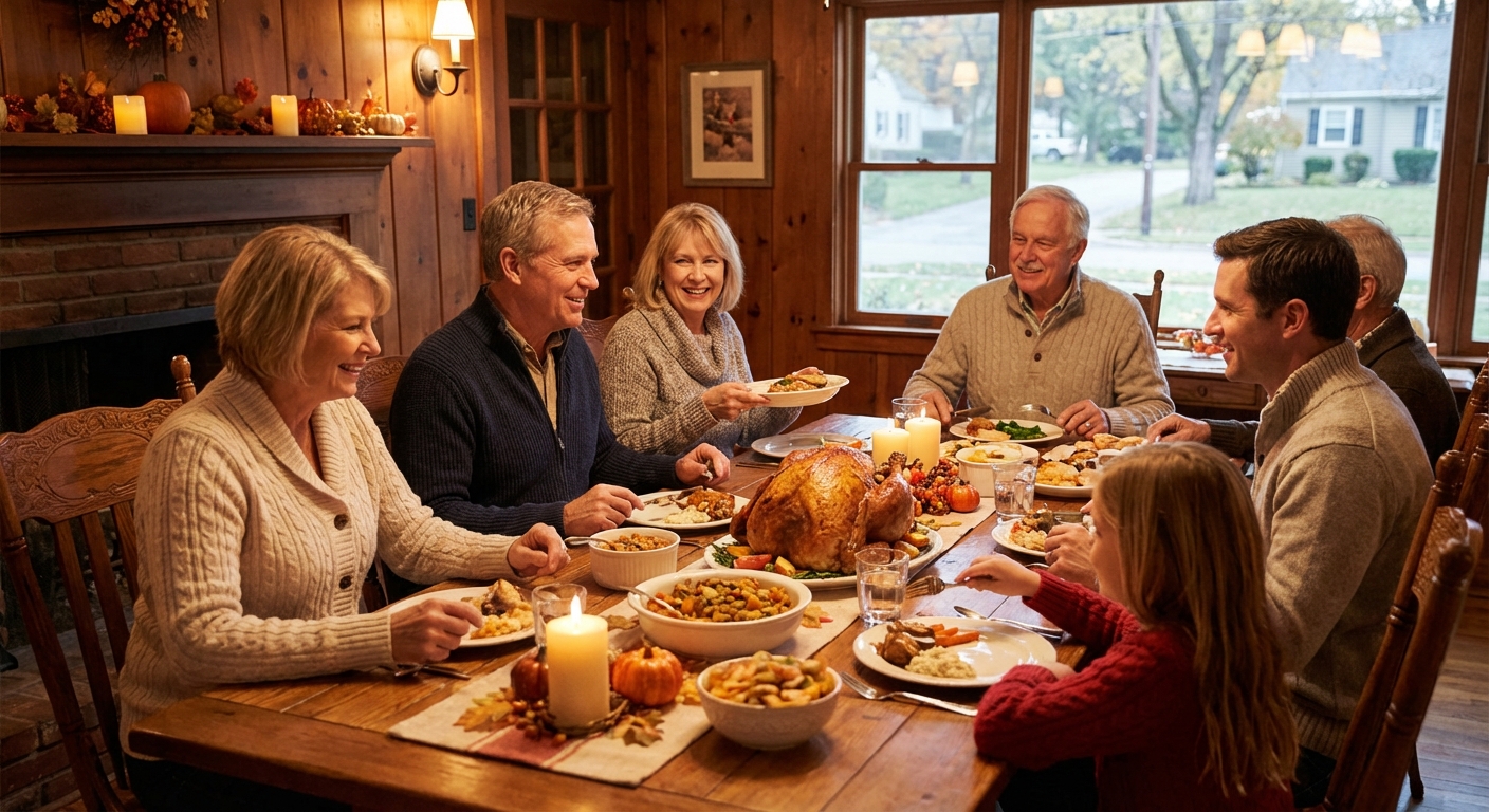 미국 추수감사절 가족 식사 장면