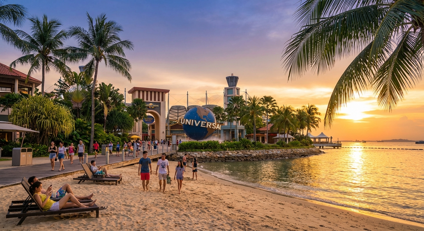 센토사 섬 해변과 유니버설 스튜디오 입구