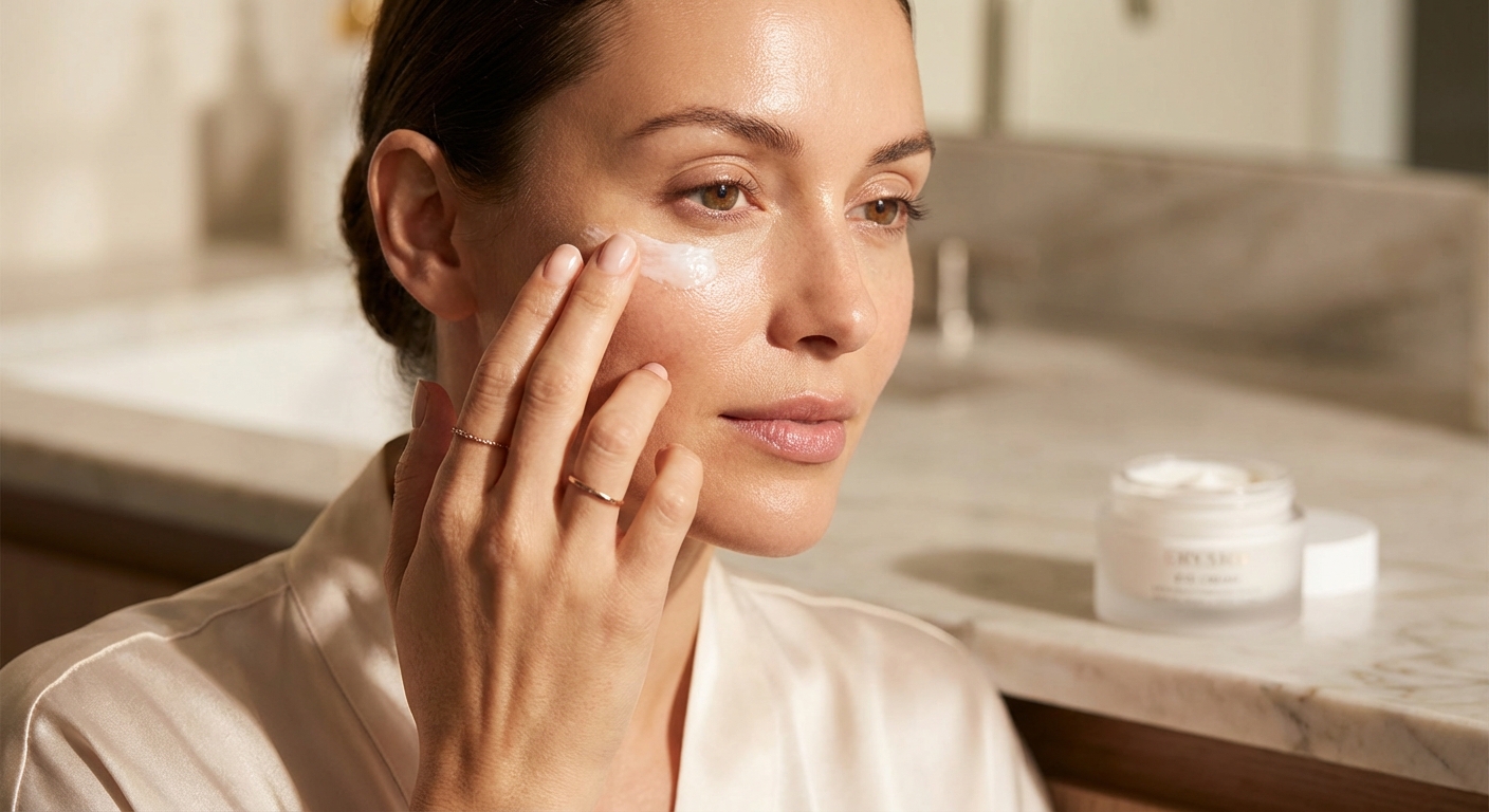 아이크림을 바르는 여성의 얼굴 클로즈업