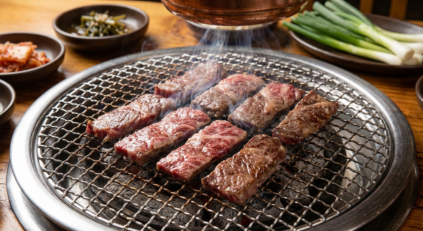 석쇠에서 지글지글 구워지는 한우