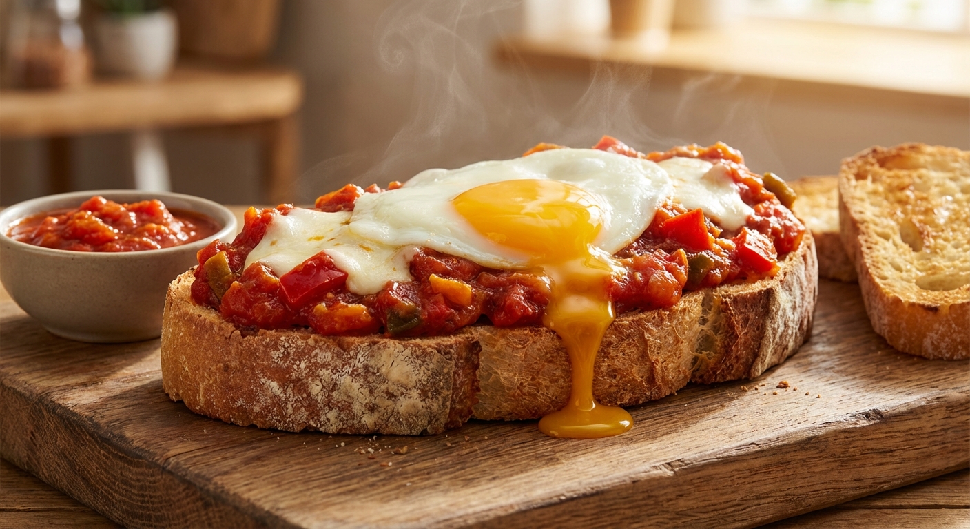 에그인헬 토스트 단면과 노른자가 흐르는 모습