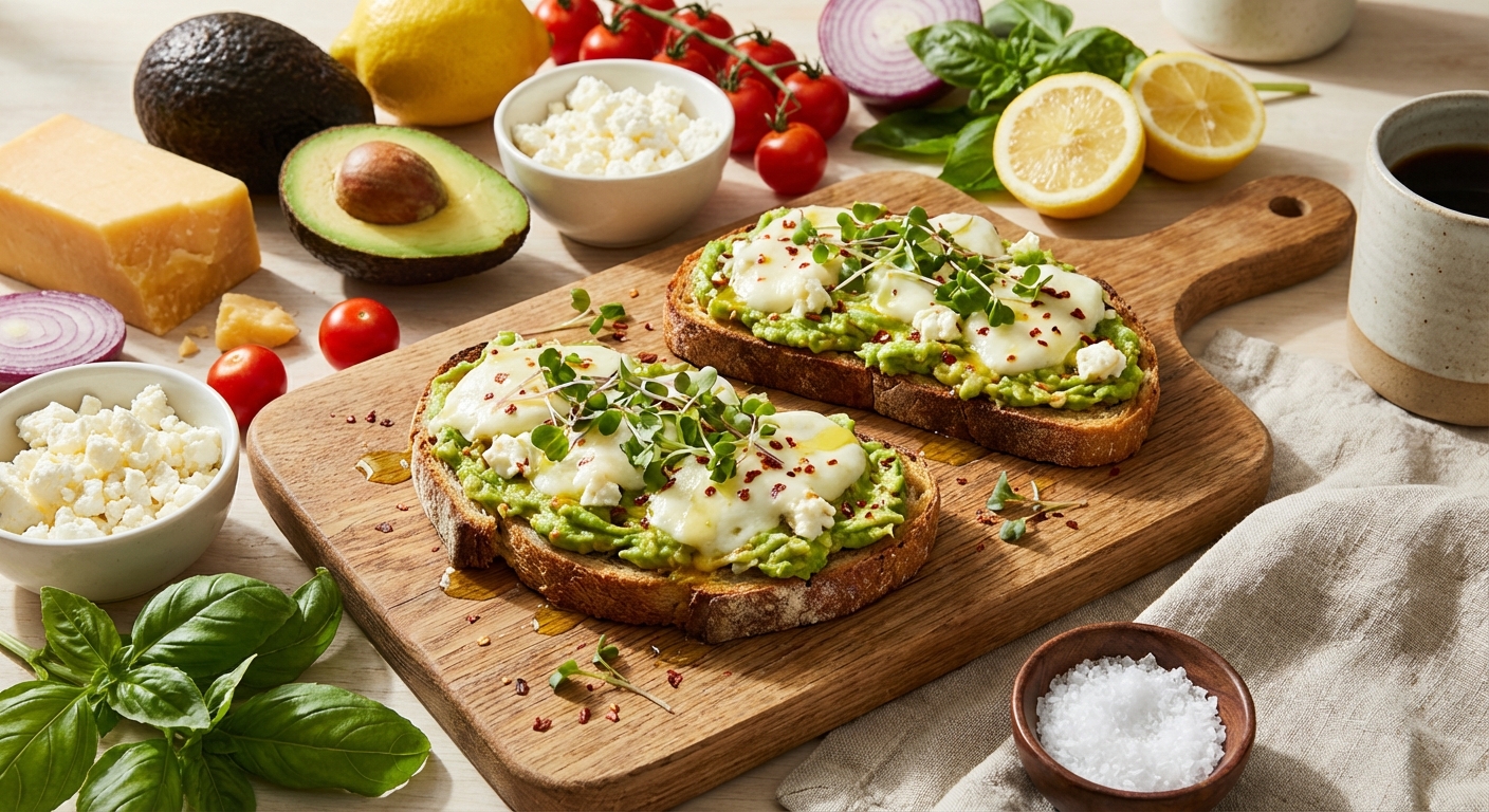 아보카도 치즈 토스트와 재료들