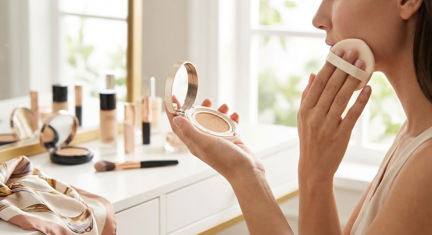 쿠션 퍼프로 베이스 메이크업 하는 과정