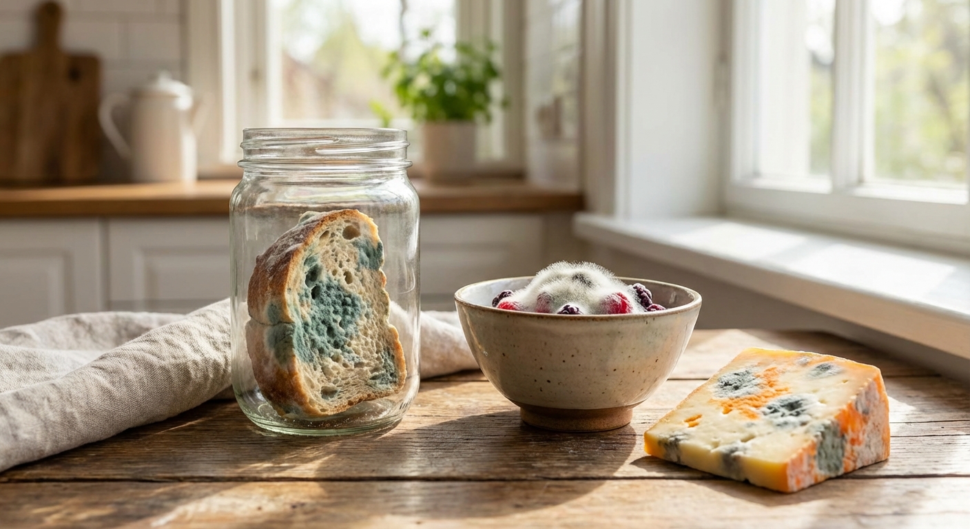 식품에 핀 다양한 색상의 곰팡이