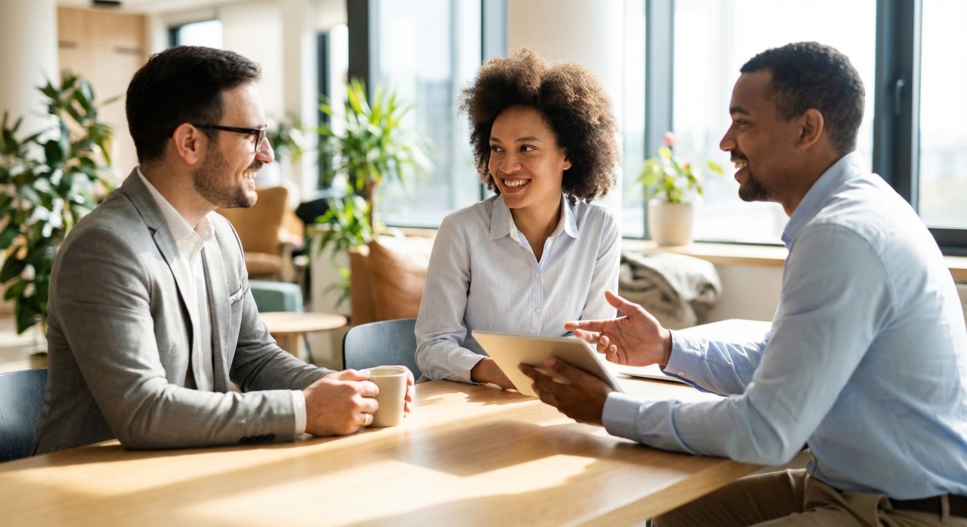 업무 중 대화하는 직장인들