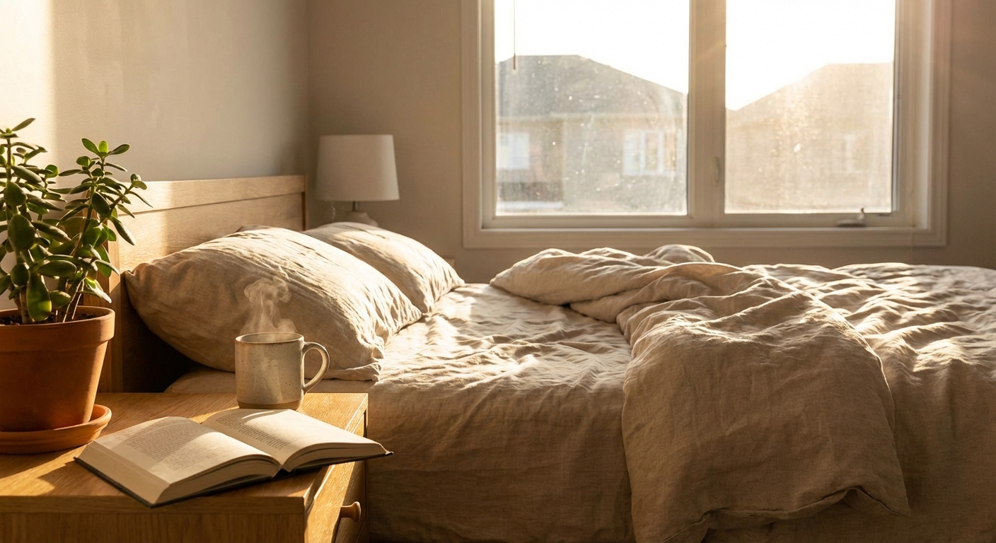 아침 햇살이 들어오는 침실