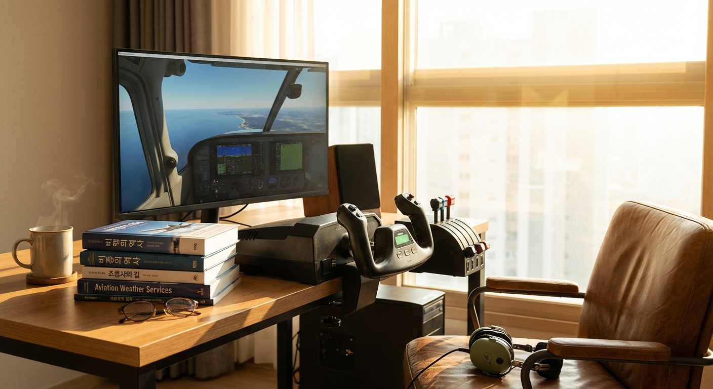 항공 관련 서적과 시뮬레이션 장비