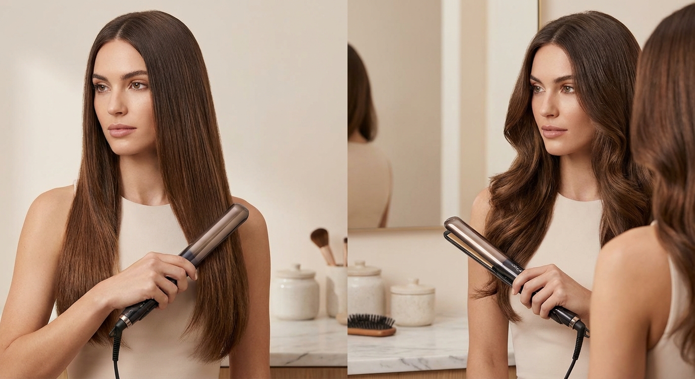 판고데기로 직모와 C컬을 만드는 비교 사진