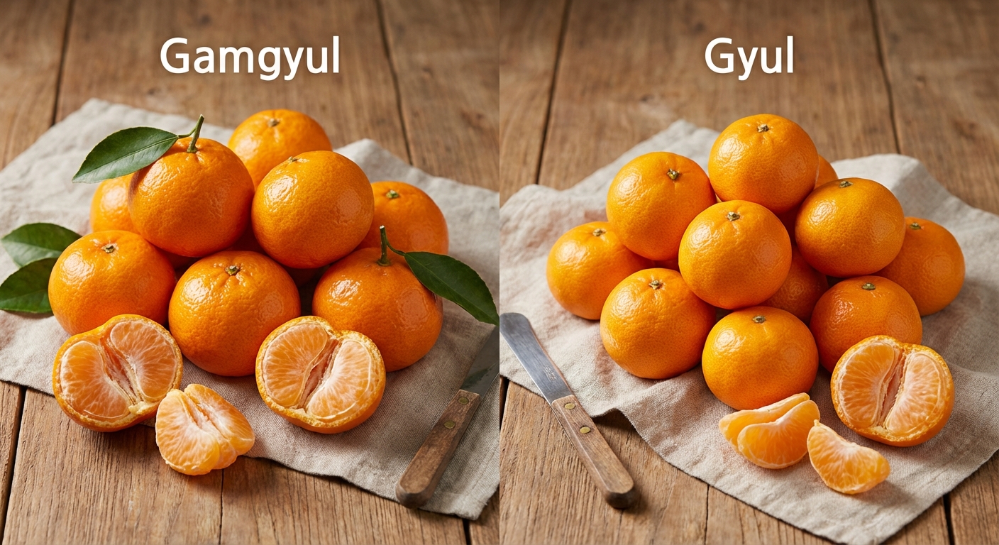 감귤과 귤이 나란히 놓인 비교 사진