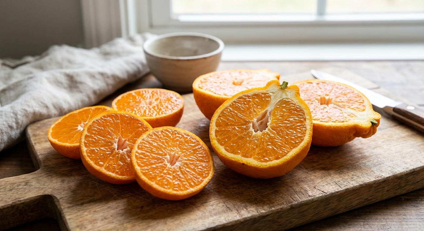 귤과 한라봉을 반으로 자른 단면 비교 사진