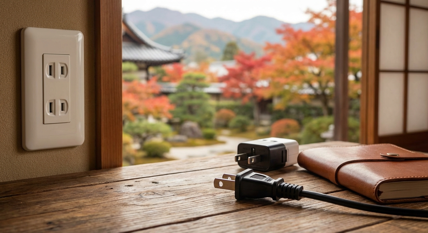 일본 콘센트와 A형 플러그가 함께 놓인 모습
