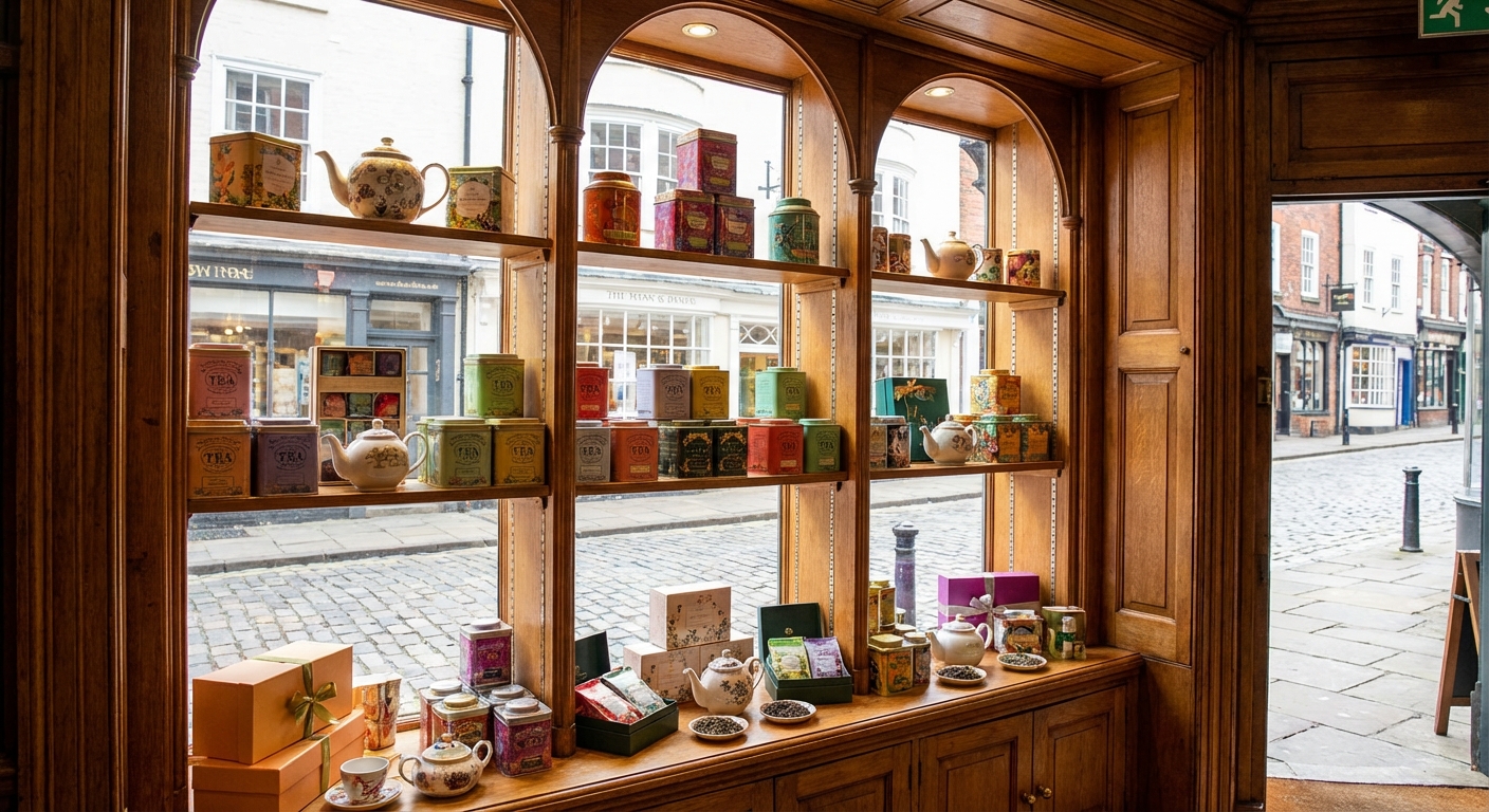 영국 홍차 브랜드 진열대
