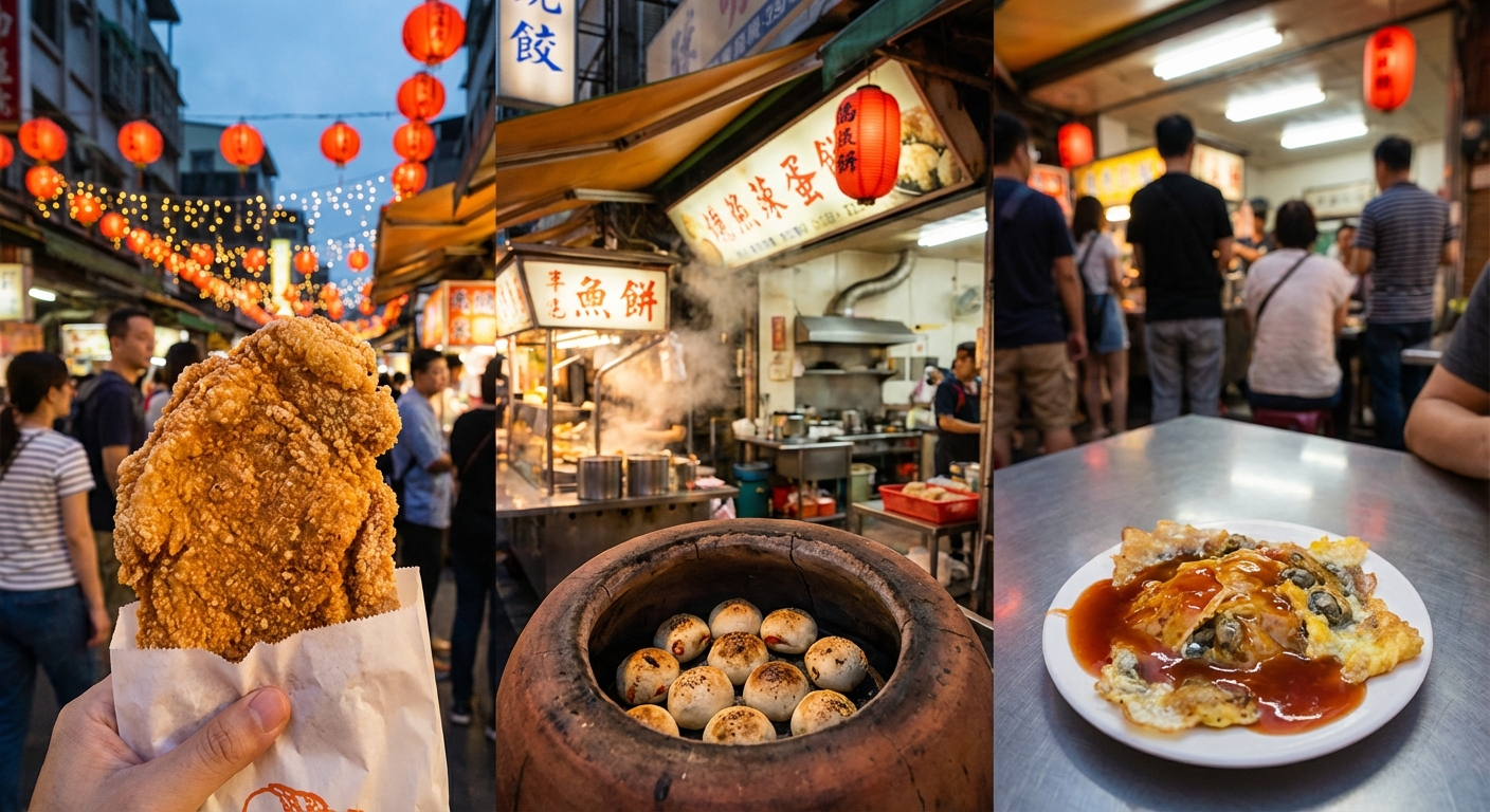 대만 야시장 대표 음식들 - 대계배, 후추병, 굴 오믈렛