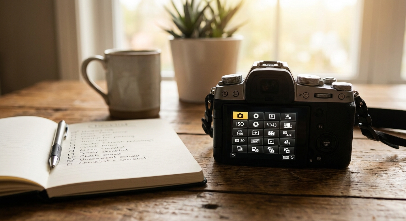 카메라 설정 화면 또는 입문 가이드 체크리스트