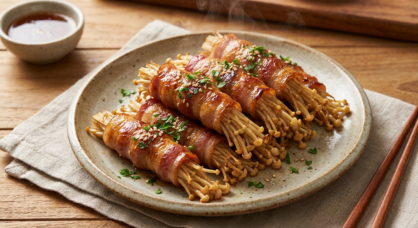 팽이버섯 베이컨말이 완성 사진