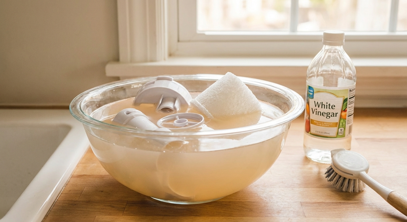 식초물에 담긴 가습기 부품들