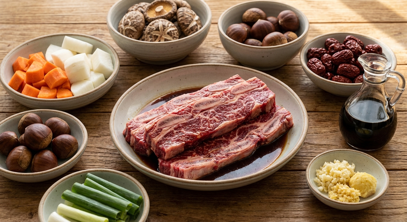 갈비찜 재료 세팅 사진