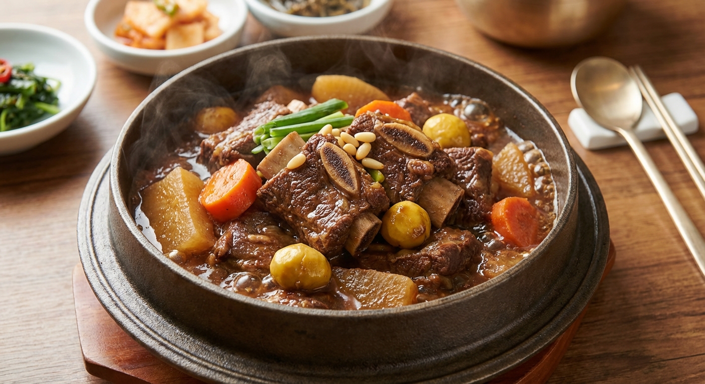 조리 중인 갈비찜 냄비 사진