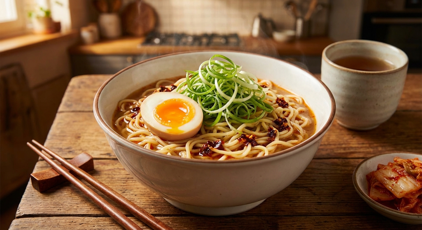 계란과 대파가 올라간 라면