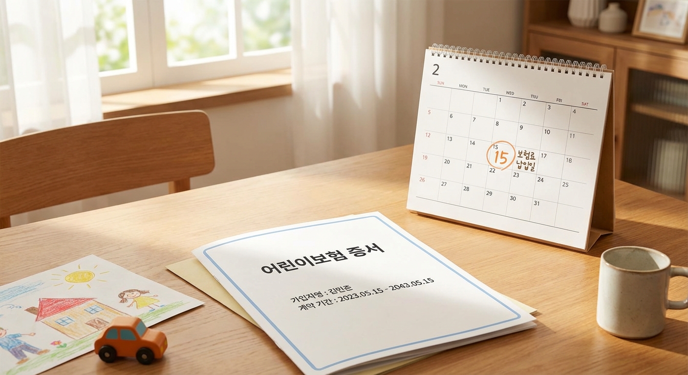 어린이보험 증서와 달력을 함께 놓은 이미지