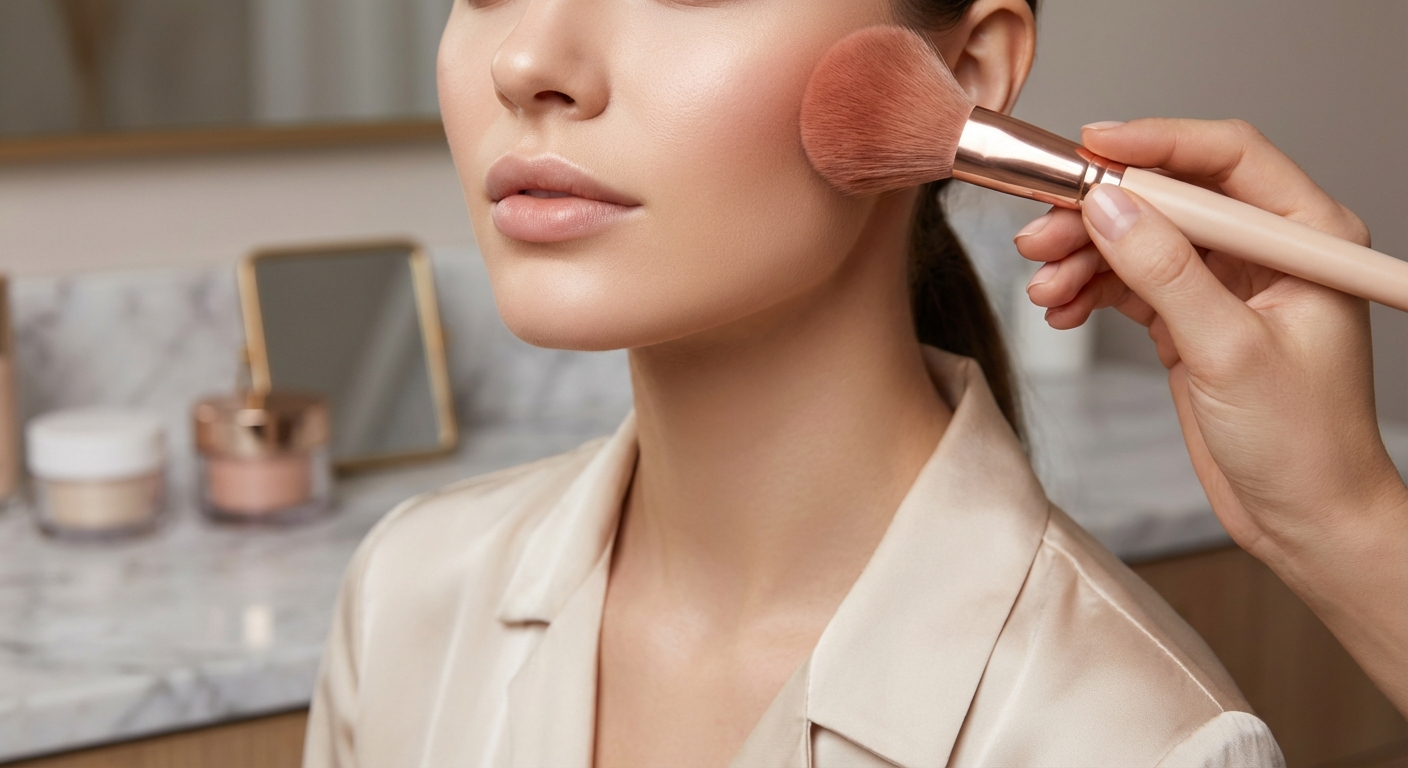 파우더 블러셔 브러시 적용 모습 및 피부 마무리감