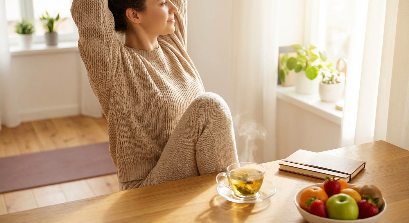 건강한 라이프스타일을 보여주는 아침 루틴 이미지