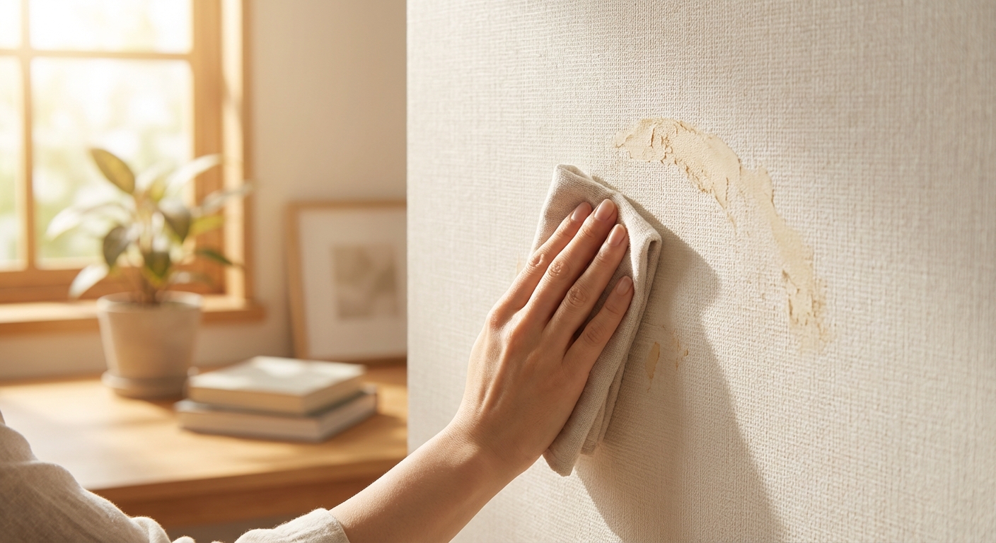 새집 벽지에 묻어있는 도배풀 잔여물