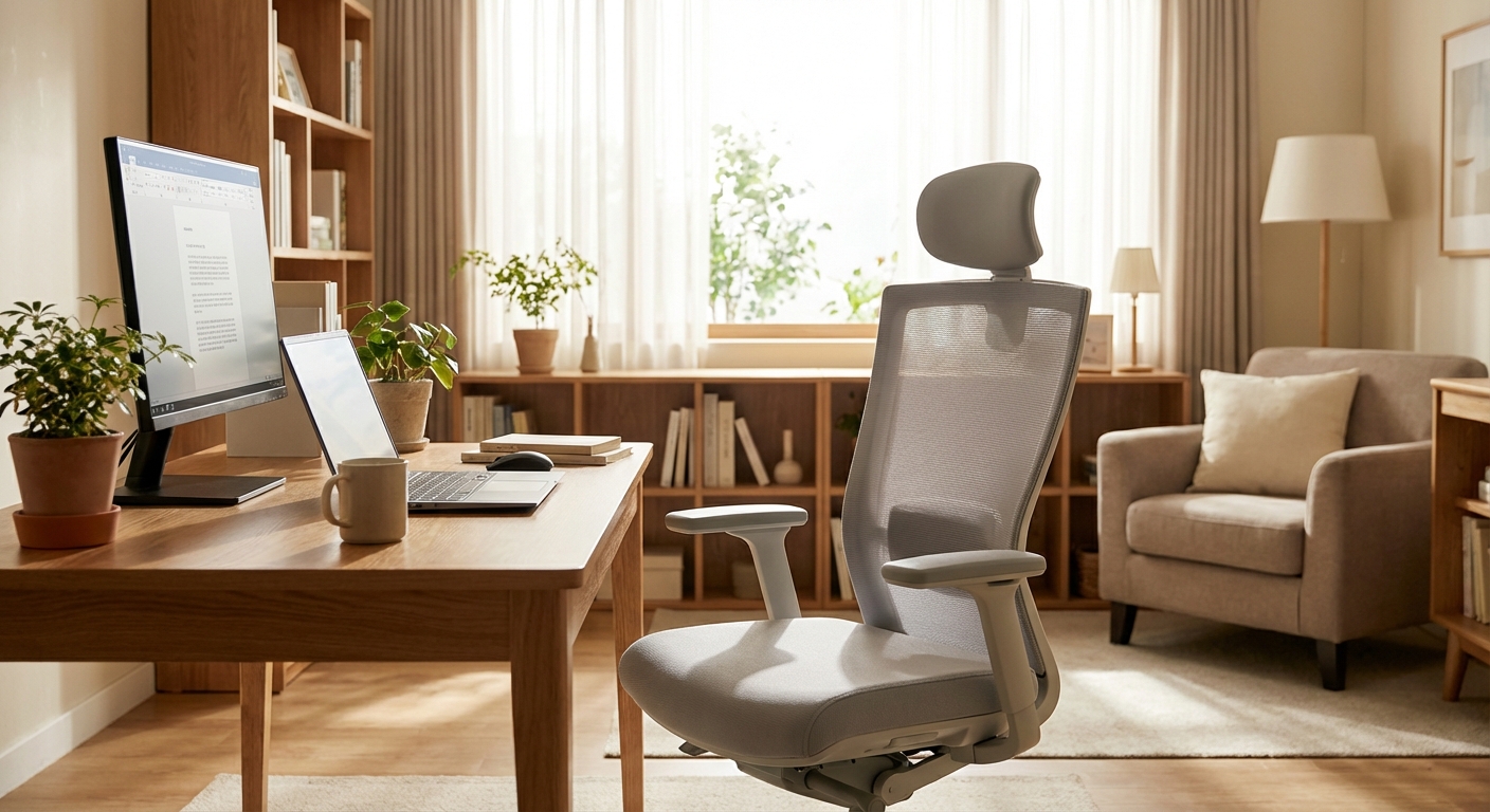 시디즈 의자가 놓인 재택 업무 공간