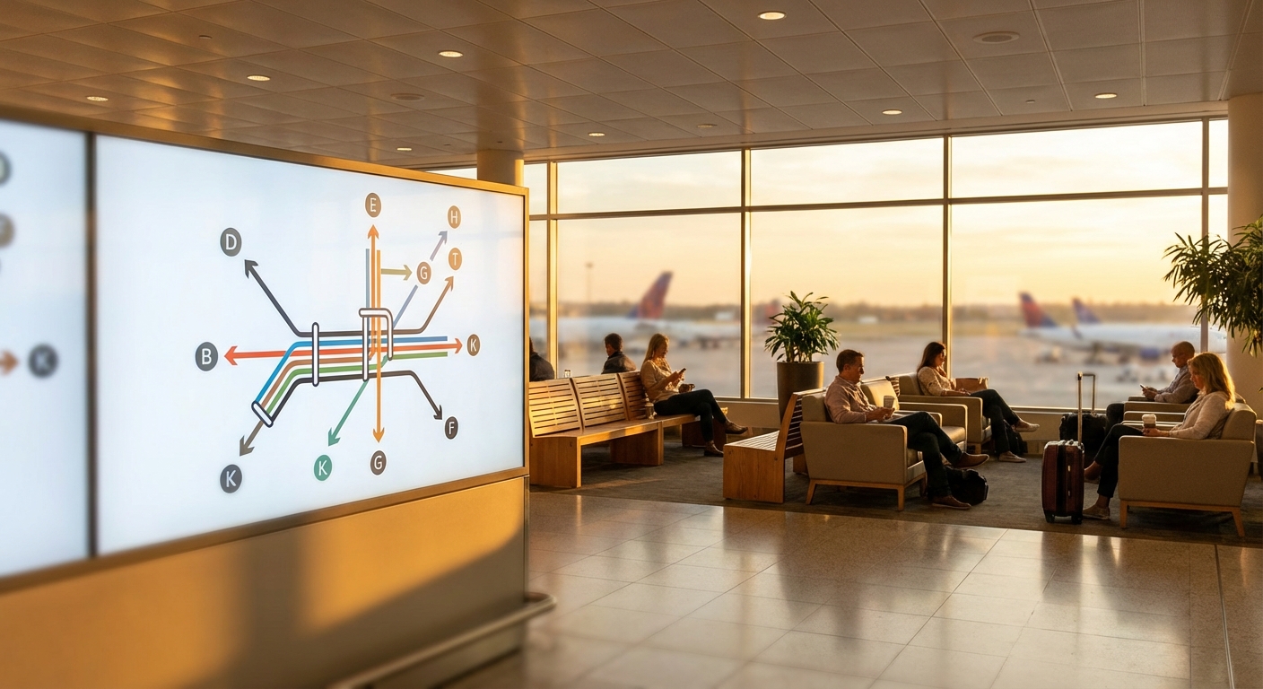 공항 환승 안내도와 대기실