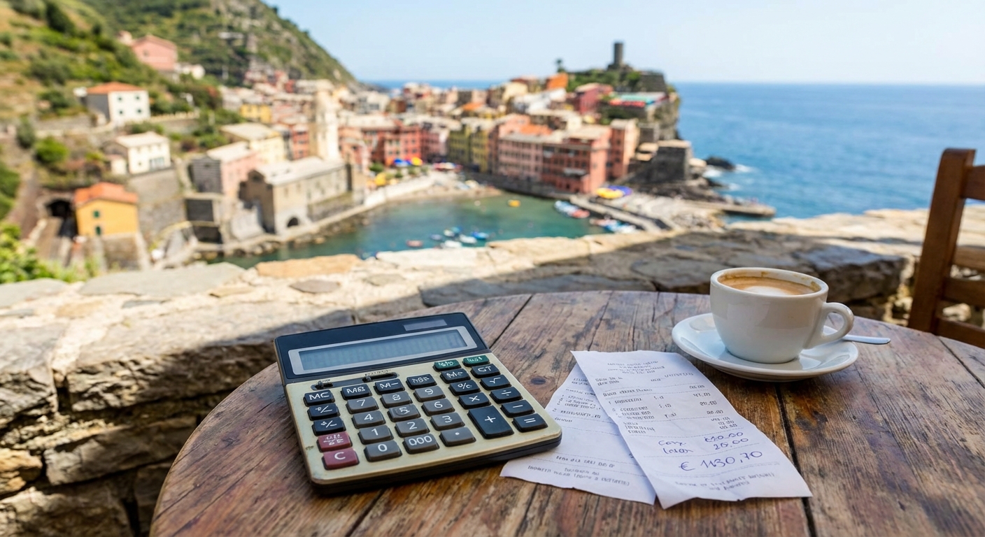 카페 테이블 위 계산기와 영수증