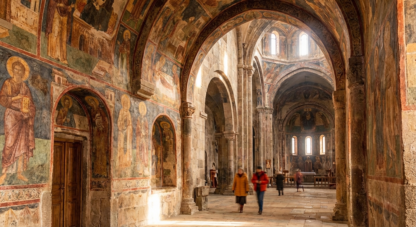 수도원 내부 프레스코화와 성당