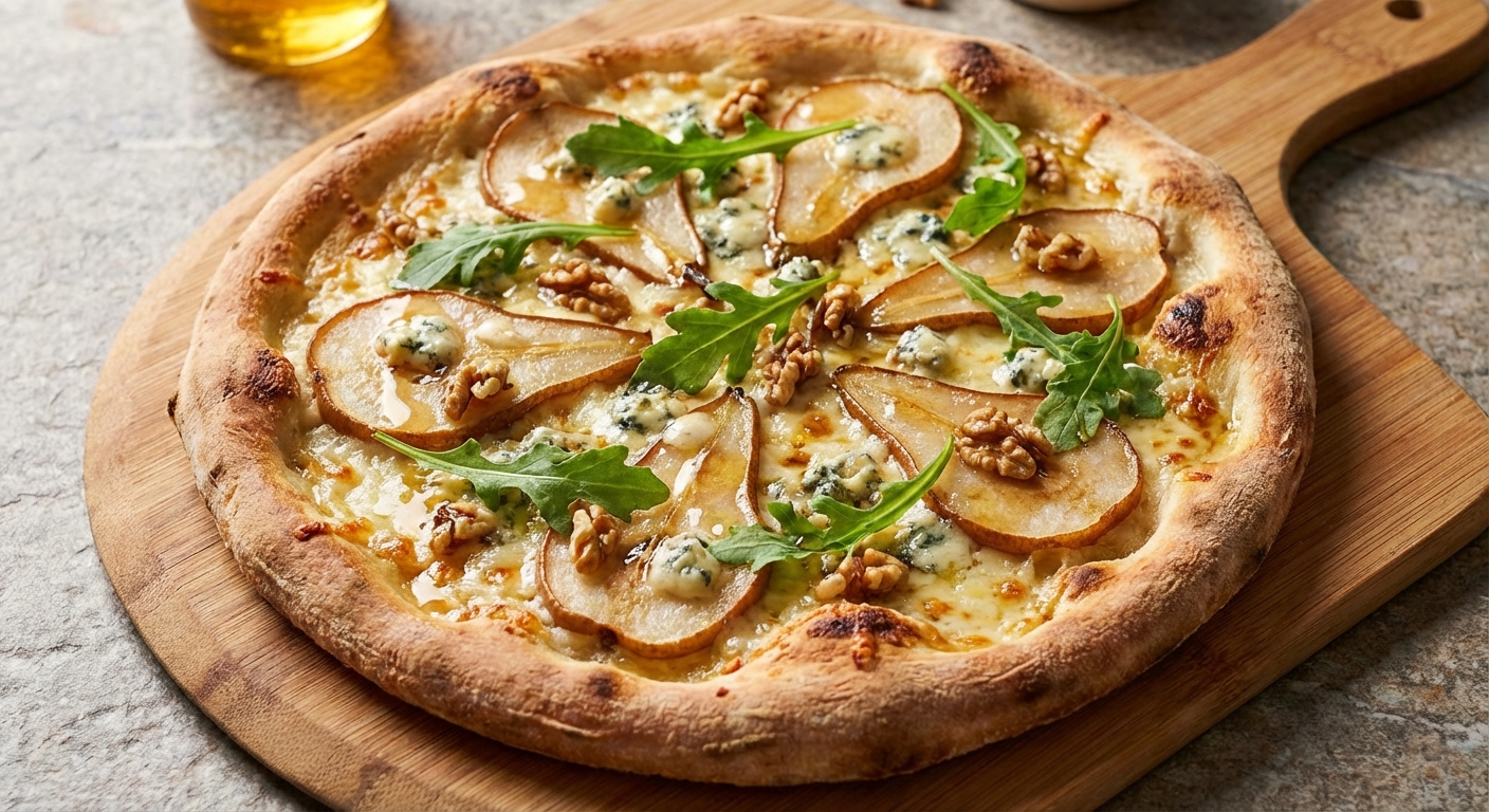 배와 블루치즈가 올라간 피자