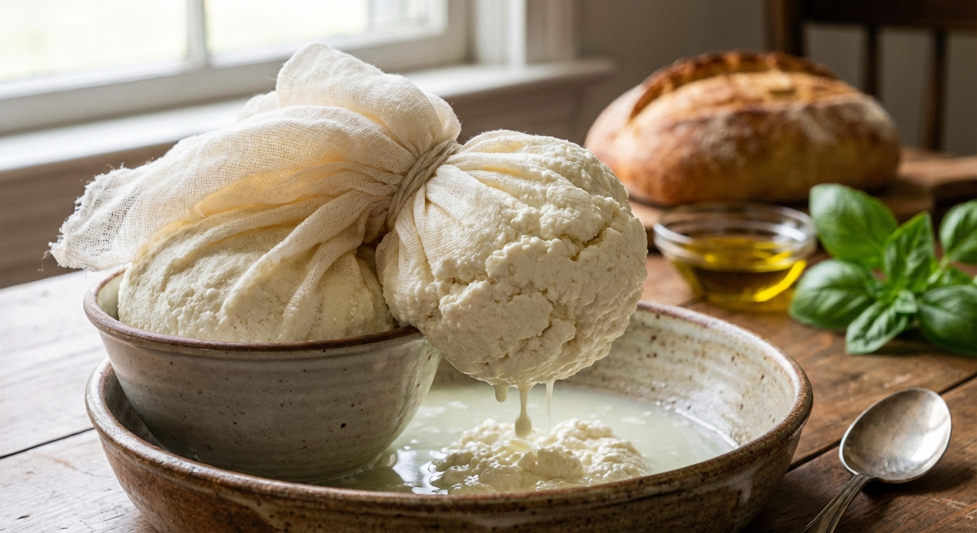 면포에 걸러진 리코타치즈