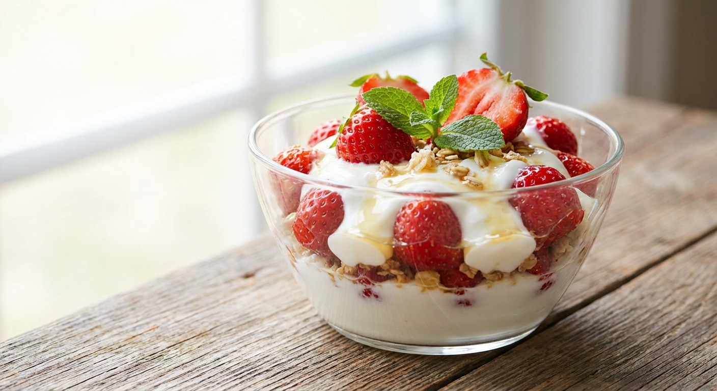 신선한 딸기와 요거트 조합