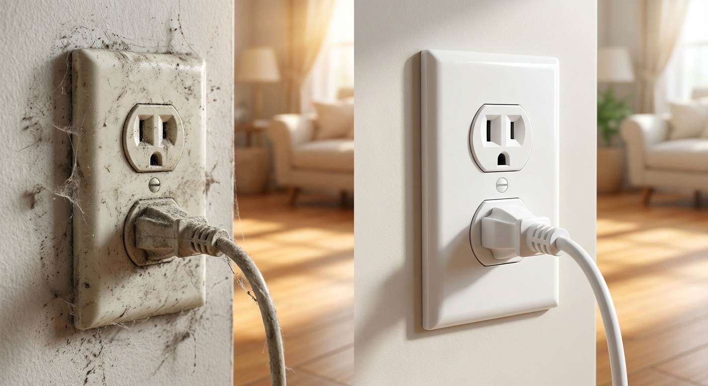 먼지가 쌓인 콘센트 비교 사진