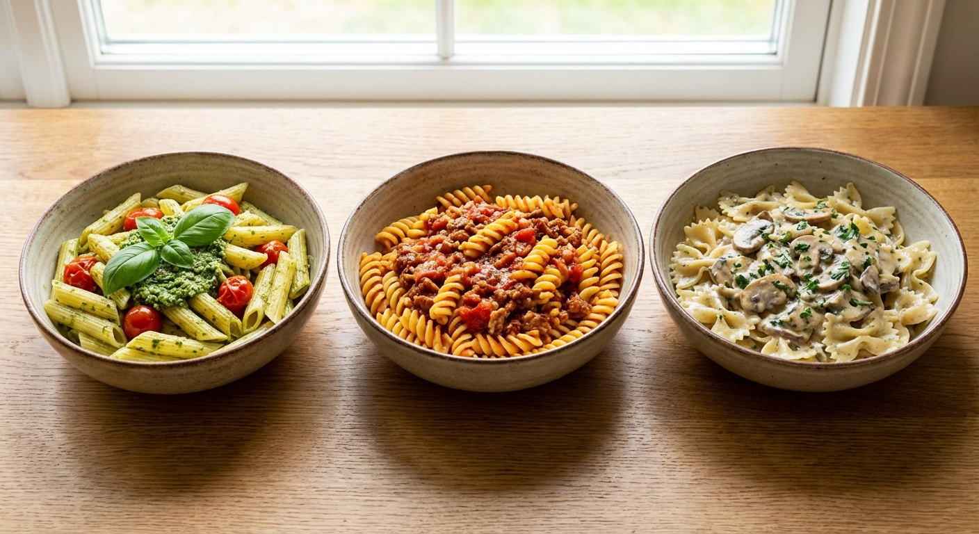 짧은 면 파스타 3종 비교 사진