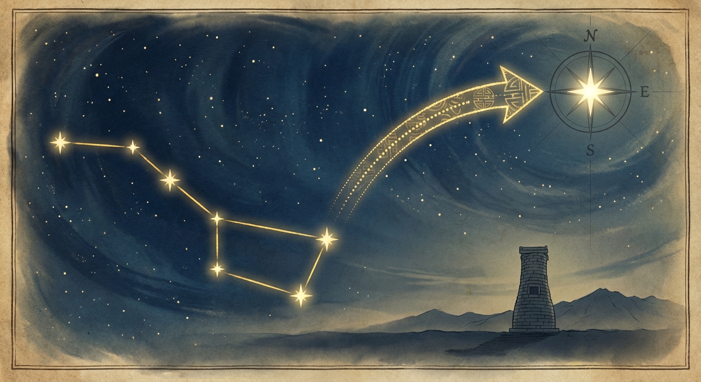 북두칠성에서 북극성 찾는 방법 도해