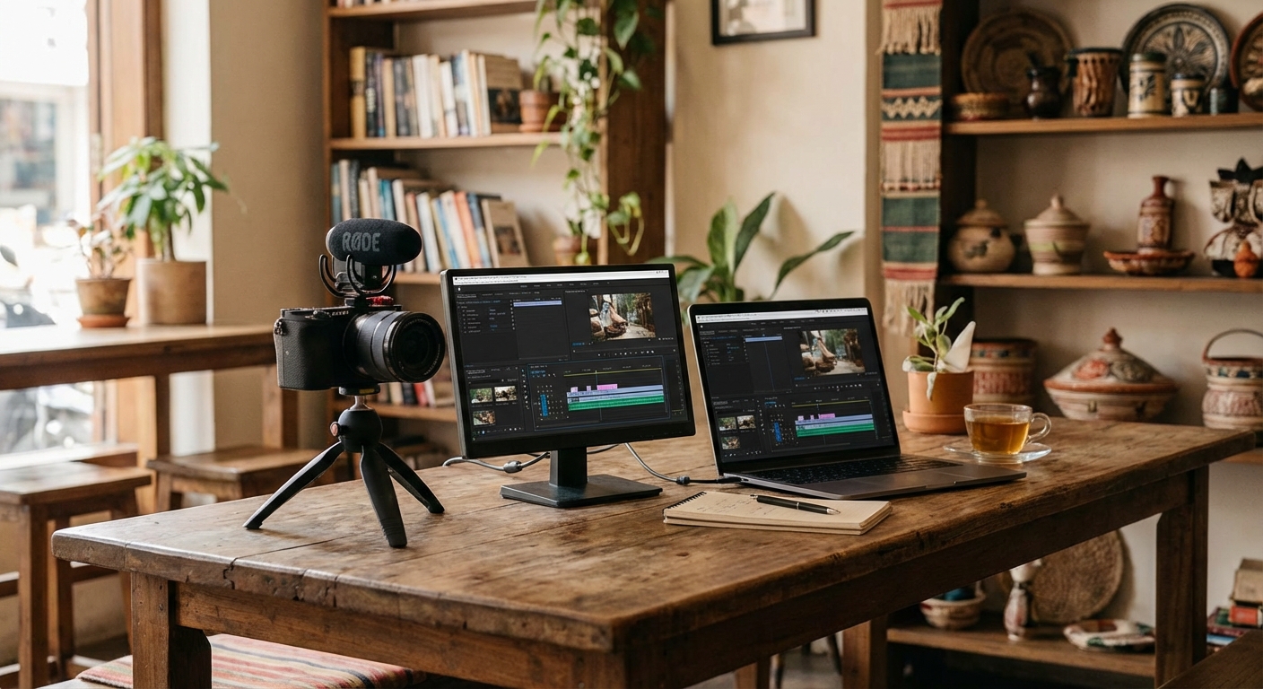브이로그 촬영 장비 및 편집 화면