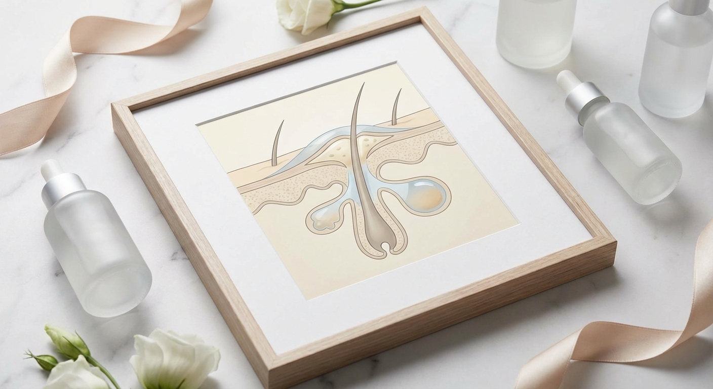 모공 단면도 및 피지 축적 과정 그래픽