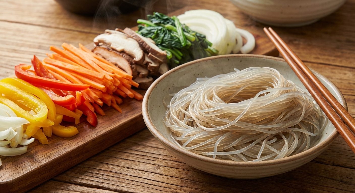 손질된 채소와 당면