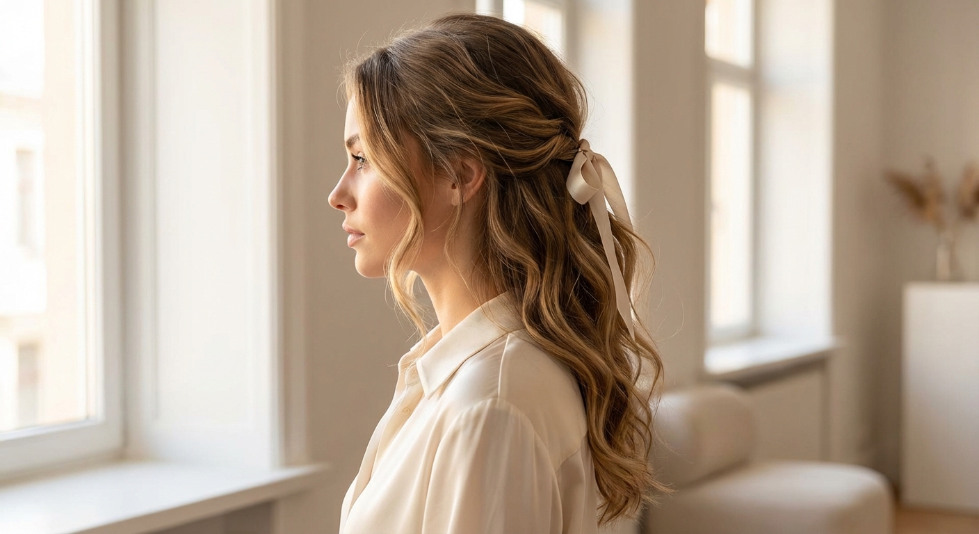 루즈 반묶음 측면 샷