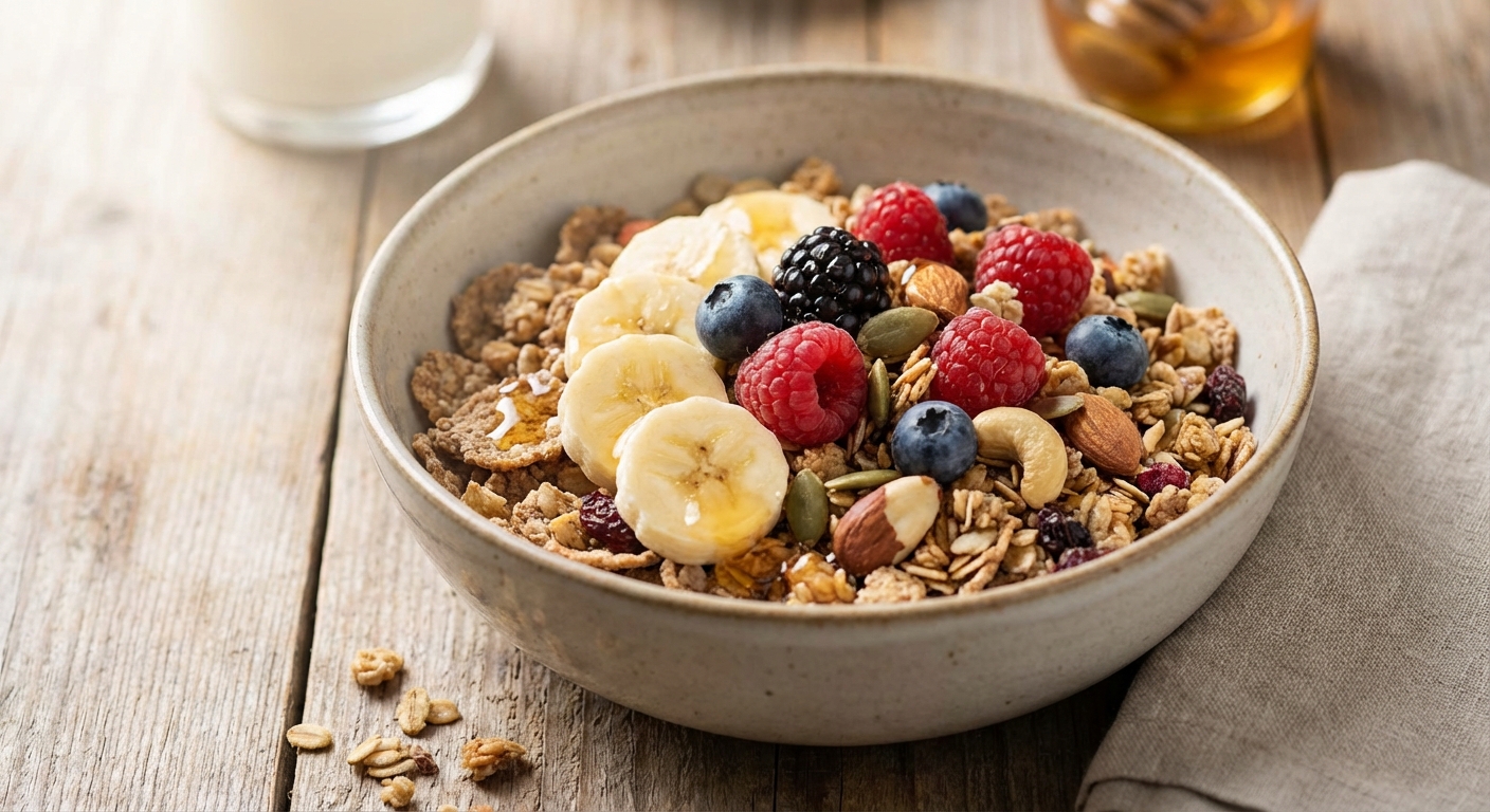 통곡물 시리얼과 각종 토핑들