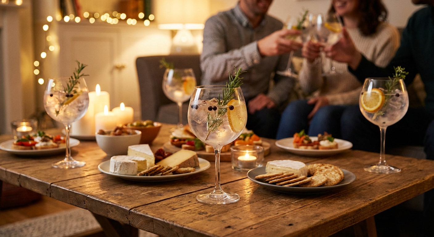 홈파티에서 진 칵테일을 즐기는 장면