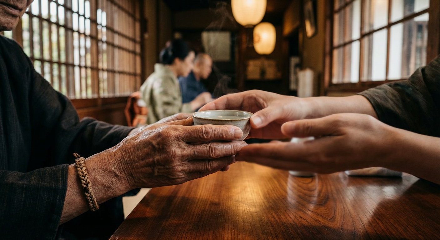 두 손으로 술잔을 받는 모습