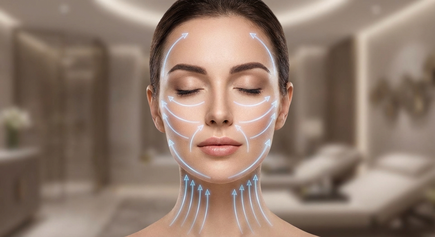 림프 순환 경로를 표시한 얼굴 그래픽