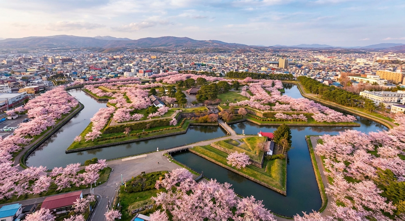 홋카이도 고료카쿠 공원 별 모양 벚꽃