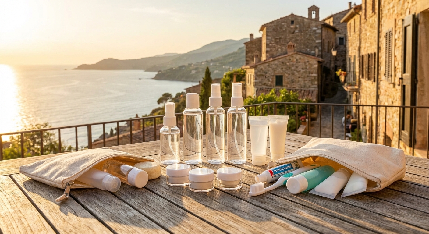 여행용 소분 용기와 미니 사이즈 세면도구